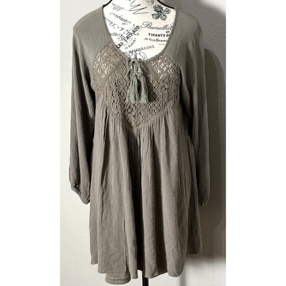 Vintage Purple Snow Womens Greenish Brown lined Tie Boho Dress Sz Large Romantic - Picture 2 of 8